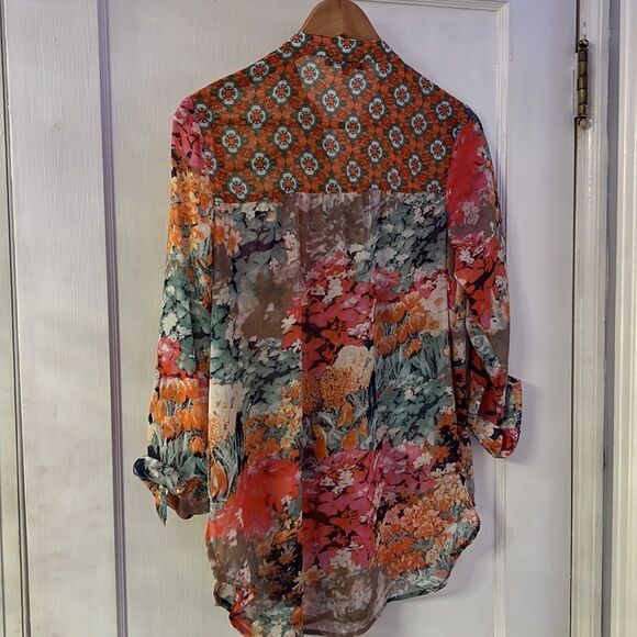 Figuerca & Flower Sheer Multi Print Blouse Womens Size Small - Picture 8 of 8